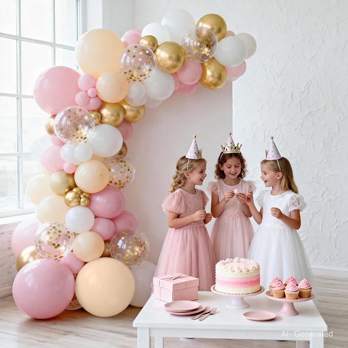 Pink and Gold Balloon Arch Kit, Nude White Confetti, Party Decor | Light Pink - Image 5