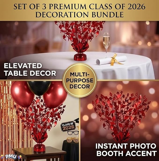 PMU 3 Pcs Red Graduation Balloon Weights - Image 5