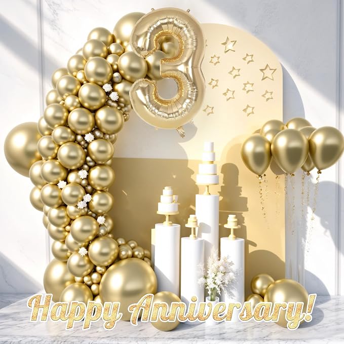Champagne Gold Large Number 3 Balloon, 40 Inch Light Gold Foil Helium Number - Image 6