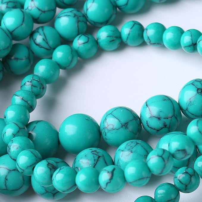 Naturalturquoise Stone Beads Gemstone Round Crystal Energy Jade Beads Stone Beads for Jewelry Making DIY Bracelet Necklace Jewelry Making 1 Strand 15.5inch 60PCS 6MM