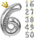 Silver Number 6 Balloon with Crown, 40 inch Silver Number Balloon 6th Birthday by Yeodong