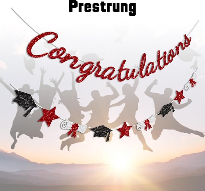 Congratulations Banner Red and Black Graduation Decorations Class of 2026 - Image 2