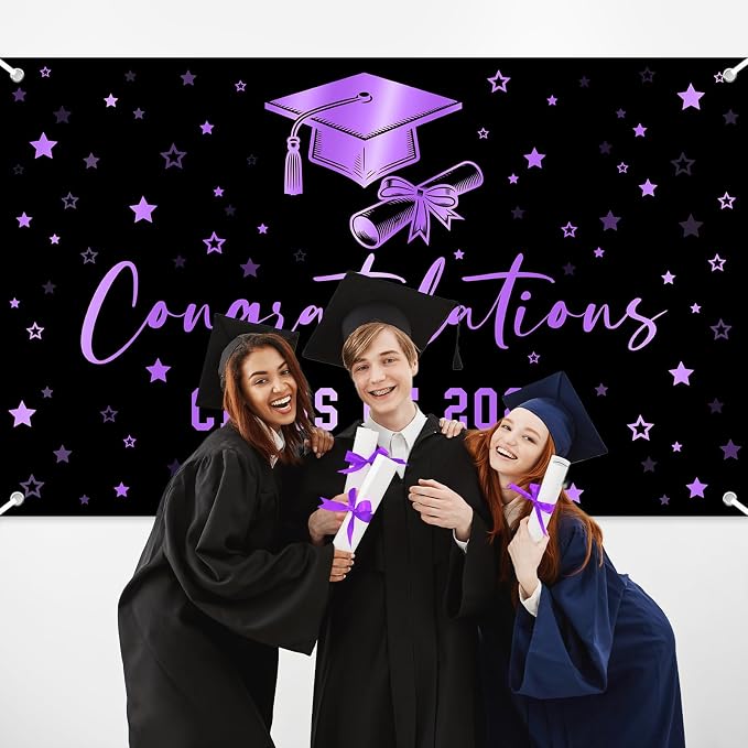Congratulations Class of 2026 Backdrop Black Purple Graduation Banner Congrats - Image 6