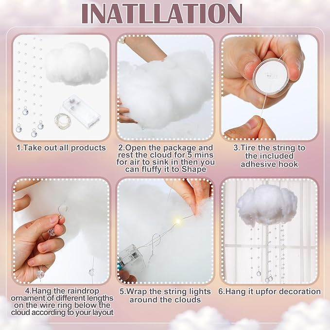 Marsui Artificial Cloud Props LED Hanging Cloud Light String Fake Imitation 3D - Image 3