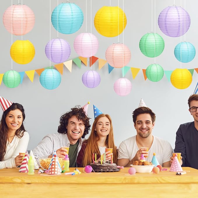 21Pcs Pastel Paper Lanterns, 4-10in 8 Colors, Hanging Decor - Image 4