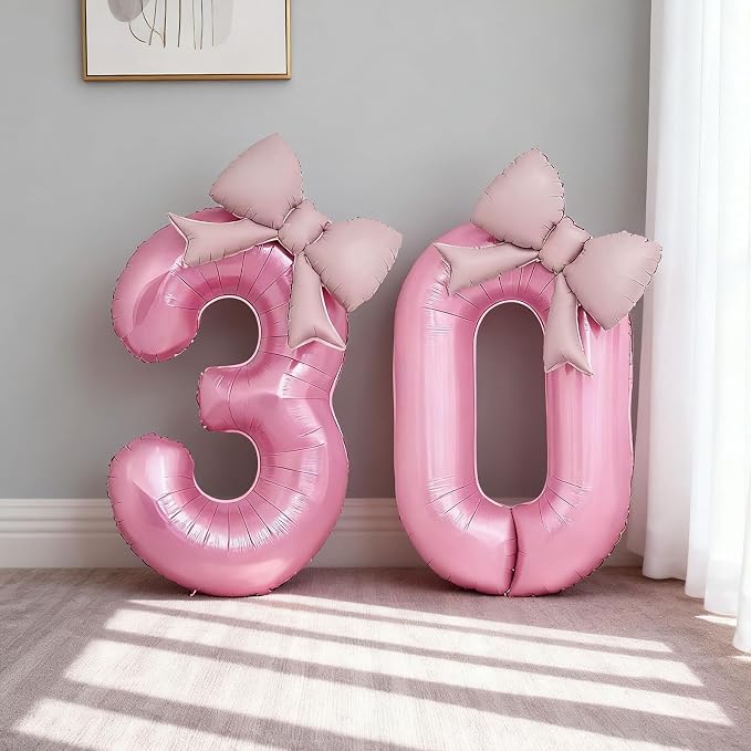 Bow Pink 3 Balloons, 40 Inch Giant Pink Bow Helium Foil Number 3 - Image 5