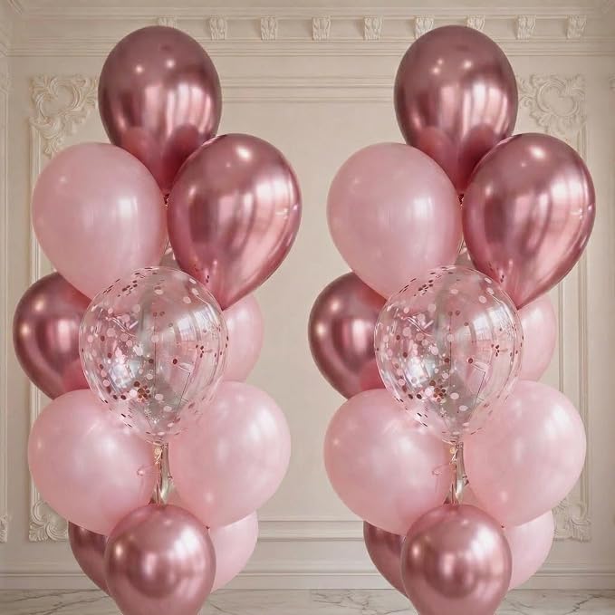 Pink Balloons Set, 12 Inch Pastel Baby Light Metallic Hot Pink Confetti Latex by Paeyeq