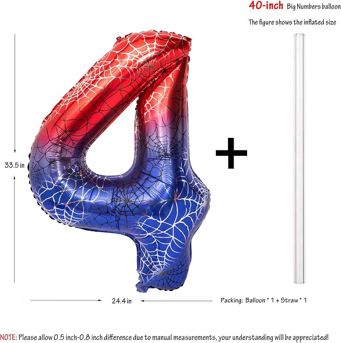 40 In Red And Blue Birthday Theme Large Number 4 Balloon | Giant Large Helium - Image 2