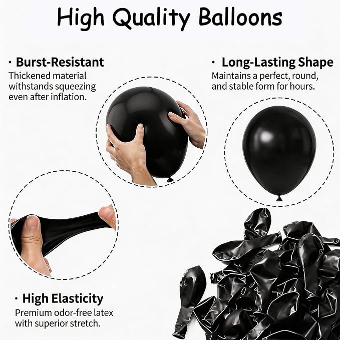 50pcs Matte Black Balloons 12 Inch, Premium Black Thick Latex Party Balloons - Image 4