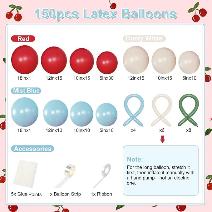 CROSSFINGERS Cherry Red and Blue Balloon Arch Kit Cherry Party Decorations | - Image 7
