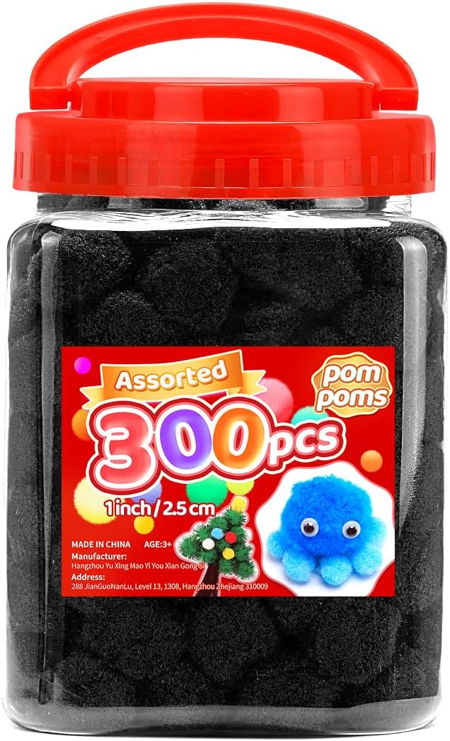 Iooleem Black Pom Poms, Arts and Crafts. by IOOLEEM