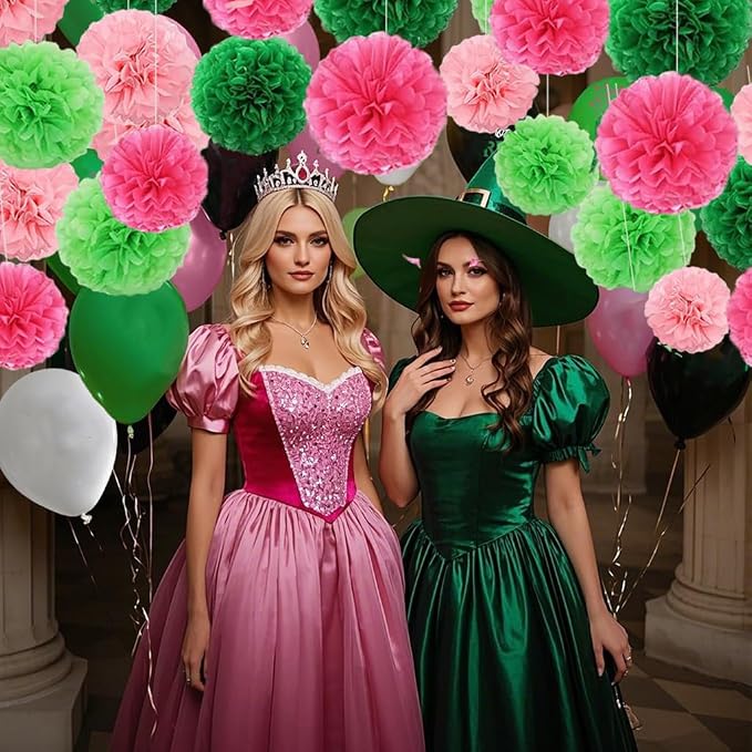 Capesaro Pink and Green 12PCS Paper Pom Poms Party Decorations - Image 4