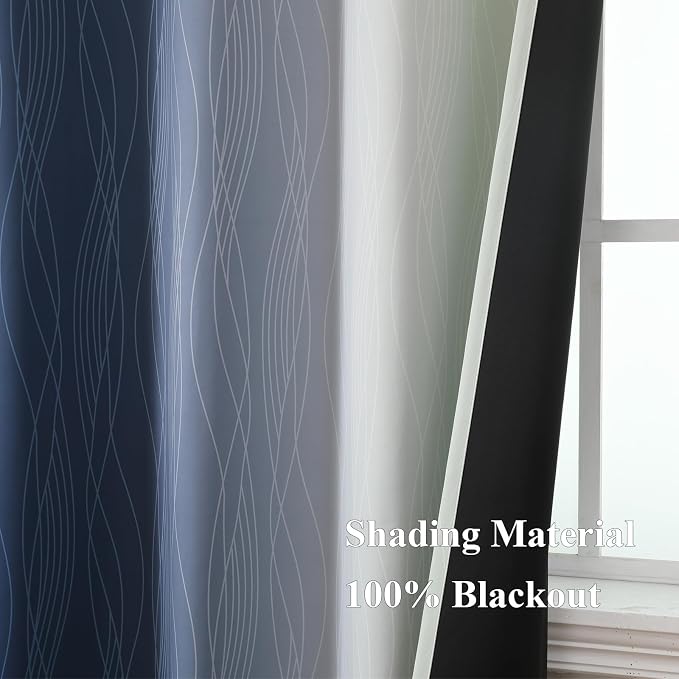 Navy Blue and Sage Green Ombre Blackout Curtains 63 Inches Long 2 Panels - Image 5