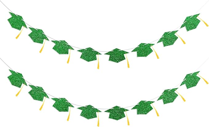 Graduation Decorations Class of 2026 Green Graduation Cap Banner by Blopee