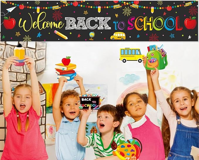 Welcome Back to School Decorations Banner Backdrop | Black First Day of School - Image 7