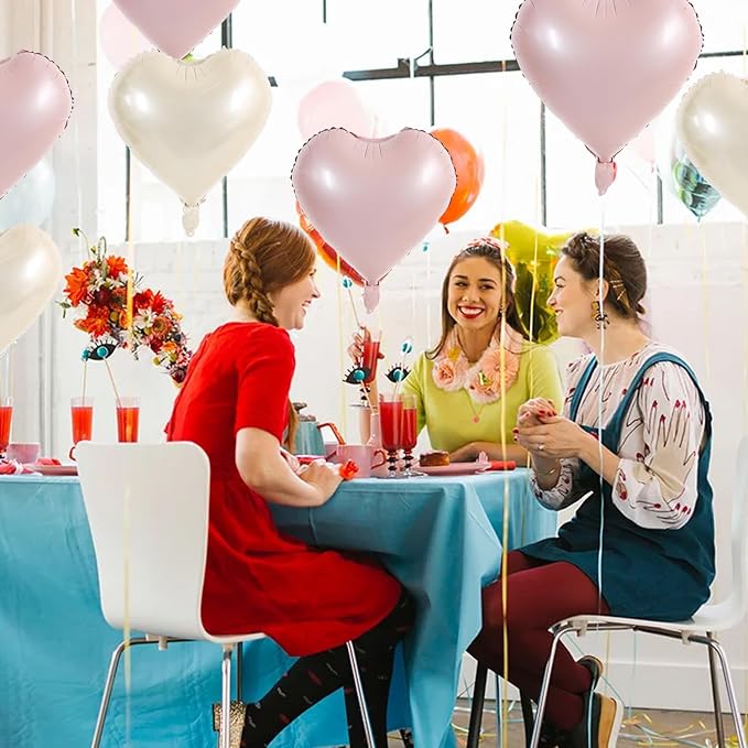 TONIFUL 30 Pcs 18 Inch Cream White Pastel Pink Heart Shape Foil Balloons | - Image 6