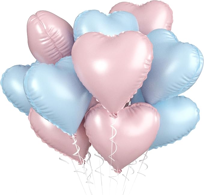 Pink Blue Heart Balloons, 18 Inch Pastel Blue Pink Foil Balloons, 18 Inch Light by BIAPIAN