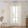 Natural Linen Curtains with Ruffled Edges Farmhouse 58 x 108 Inch 2 Panels | by TERLYTEX