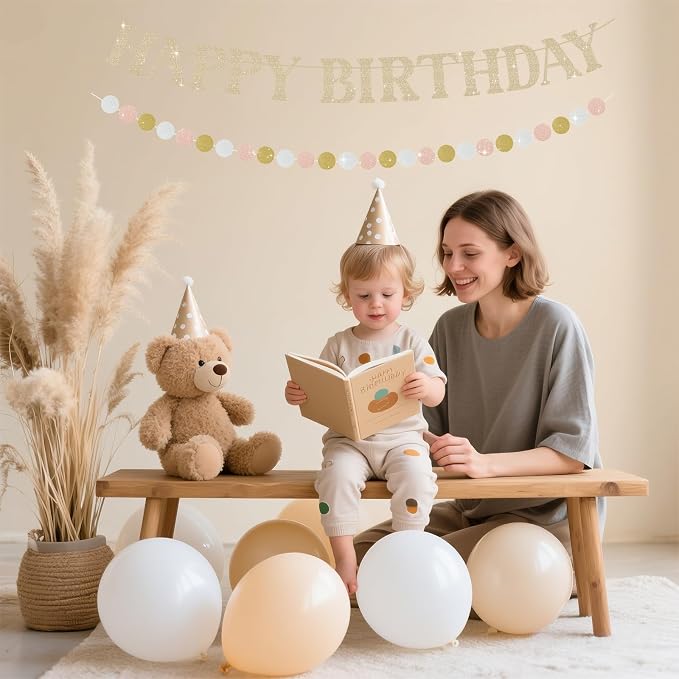 Happy Birthday Banner, Pre-Strung Champagne Gold Birthday Party Decorations - Image 6