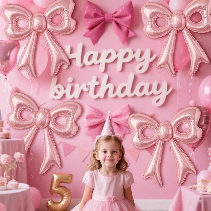 4 Pcs Pink Bow Balloons, 31”Huge Bow Aluminum Foil Balloons - Image 6