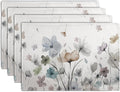 Flower Placemats Set of 4 Brown Cream Grey Poppy Flowers Table Mats Watercolor by Wnoesat