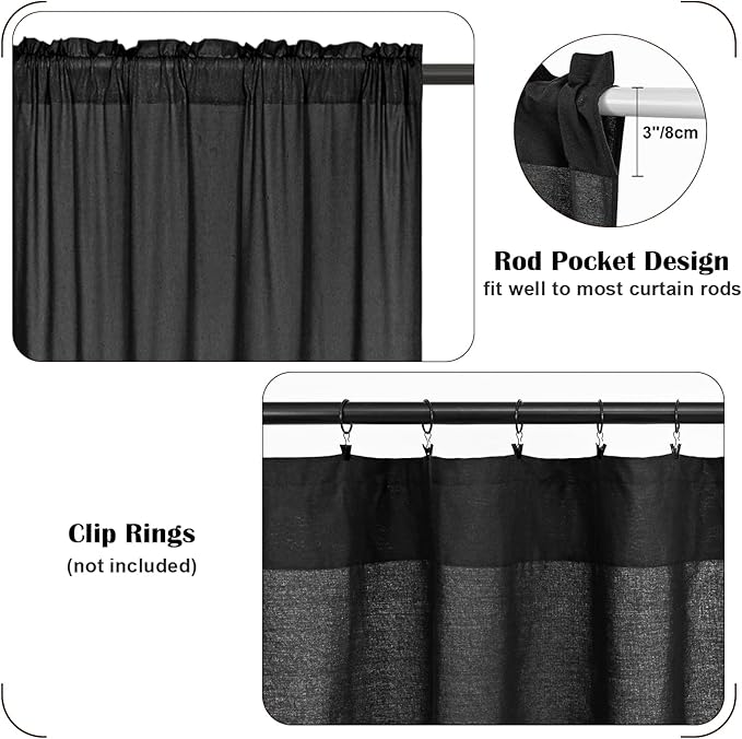 Farmhouse Valance Curtains, Boho Cotton Linen Kitchen Valance, Country Rod - Image 6