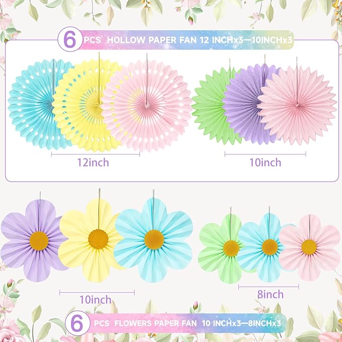ADLKGG 12 Pcs Pastel Paper Fans, Macaron Flower Wall Backdrop | Hanging Rosette - Image 2