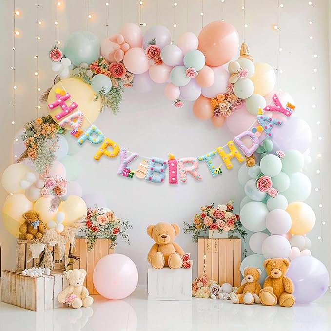 Unique Pre-Strung Handmade Wool Felt Pastel Happy Birthday Banner Garland | 3D - Image 5