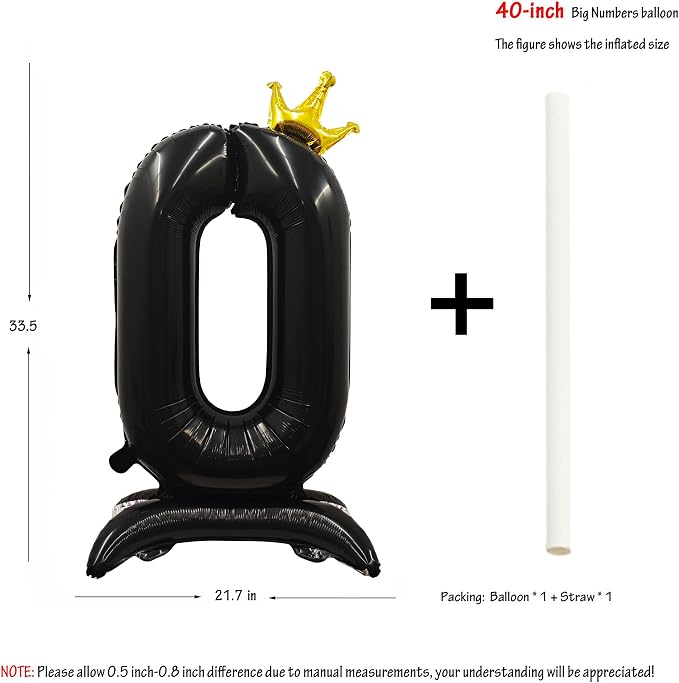 Black Crown Number 0 Balloon Standing Black Princess Digital 0 Foil Balloon | - Image 2