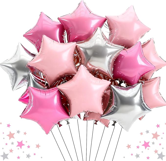 TONIFUL 15 Pcs Star Balloons 18 Inch Large Silver and Pink Foil Balloons | Big by TONIFUL