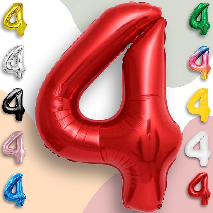 Red Number Balloon 4 Mylar Foil Balloons 16 inch - Image 5