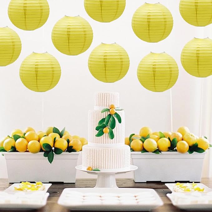 Yellow Paper Lanterns Hanging Chinese Japanese Round Lanterns 10 in 10 Pack | - Image 3