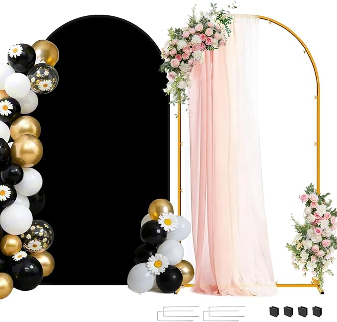 Metal Arch Backdrop Stand and Cover Set, 7.2FT Gold Wedding Backdrop Arch Frame by Chesjin