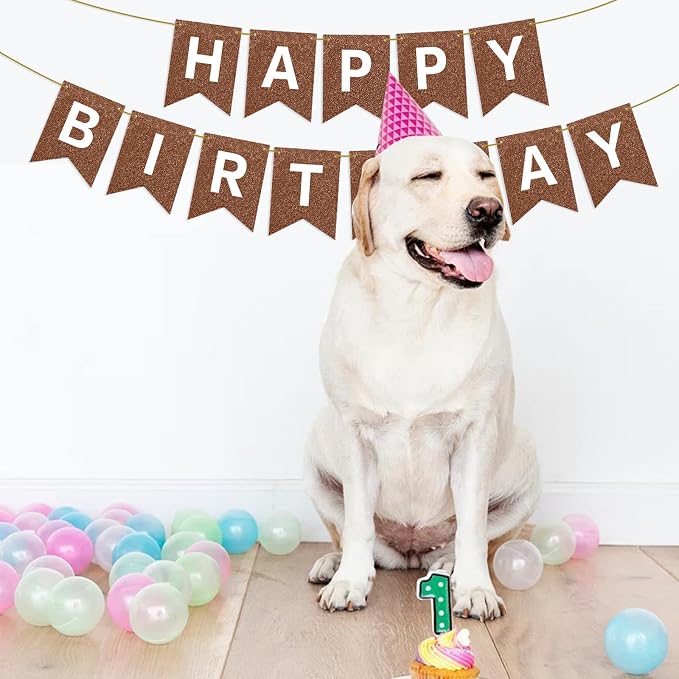 Hooqict Happy Birthday Banner Brown Birthday Party Decorations Backdrop - Image 9