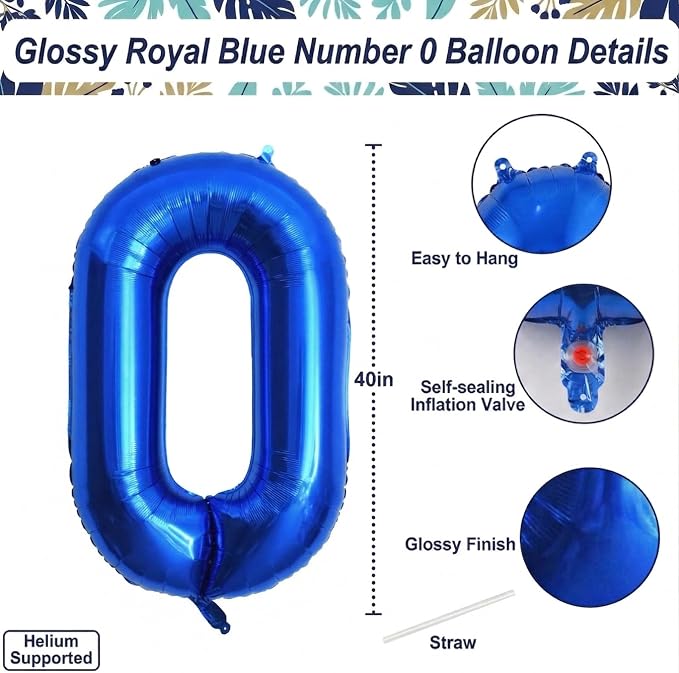Navy Blue Number 10 Balloon 40 Inch, Shiny Metallic Double Digit Party Decor | - Image 4