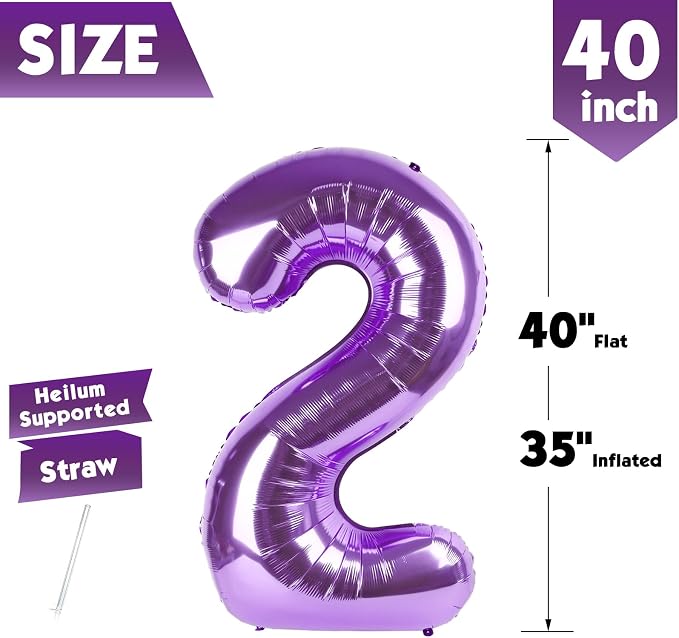 40 Inch Purple Number 2 Balloon Birthday Party Decorations - Image 5