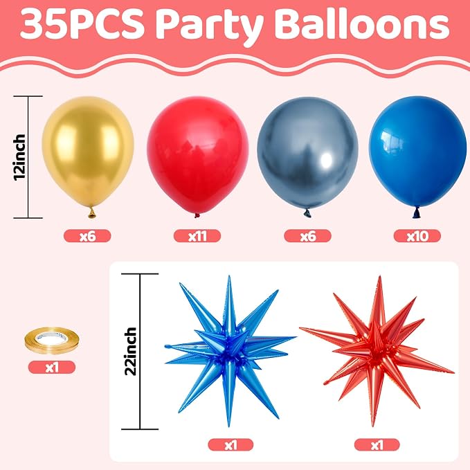 Red Blue Gold Balloons, 12inch Red And Blue Balloons - Image 2
