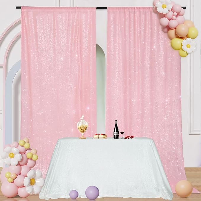 PartyDelight Pink Sequin Backdrop Curtains 5x10ft 2 Panels | Sparkly 3mm sequins - Image 5