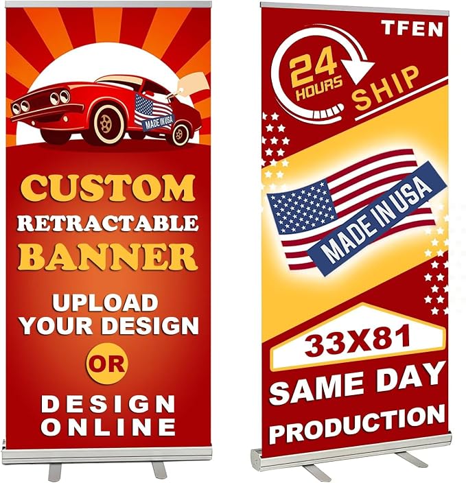 Custom Retractable Banner with Aluminum Silver Stand – Ready in 1 Day, by TFEN
