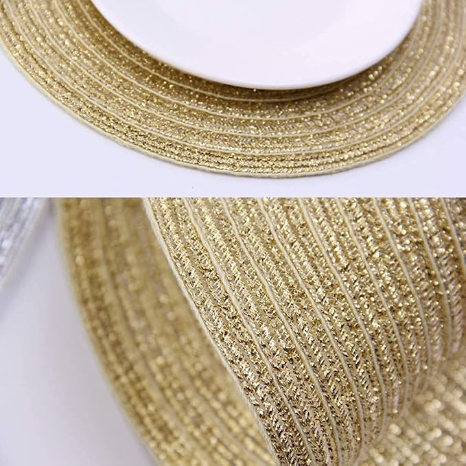SHACOS Glitter Gold Round Braided Placemats Set of 8 Sparkle Washable 15 inch - Image 2
