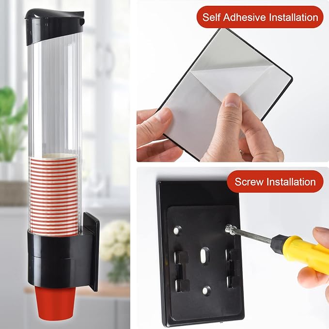 Cup Dispenser, Wall Mount Water Cooler Cup Holder Fits 5-7oz Cups | Pull Type - Image 3