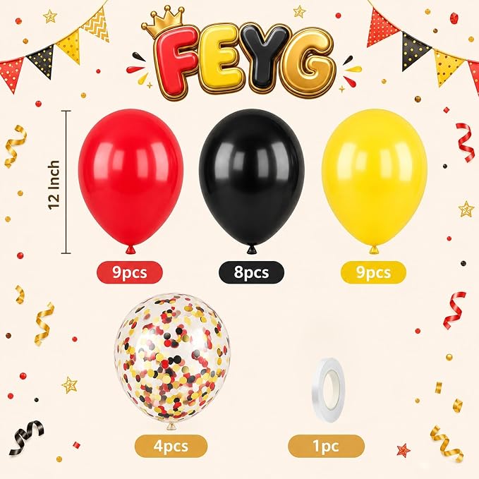 Red Yellow Black Balloons, 12 Inch Yellow Red Black Latex Balloons - Image 2