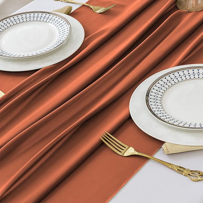6 Pack 10 Ft Chiffon Table Runner Rust Gauze Long Table Runners 27x120 Inches Sheer Tulle Table Runner for Rustic Wedding Reception Bridal Shower Decorations Birthday Party