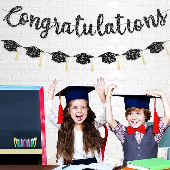 Pre Strung Congratulations Decorations Banner Graduation Class of 2026 Black - Image 2
