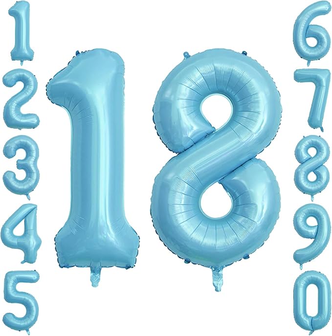 Pearlescent Blue Number 18 Balloon 40 Inch, Giant Eighteen Birthday Balloons by Unknown