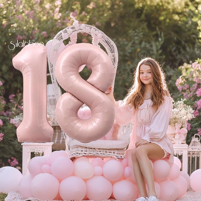 40 Inch Light Pink Number 18 Balloon 0-9 18th Foil Big Giant | Digital - Image 2