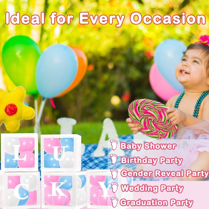 Baby Boxes with Letters, 5 Transparent Baby Shower Balloon Boxes with 78 - Image 5