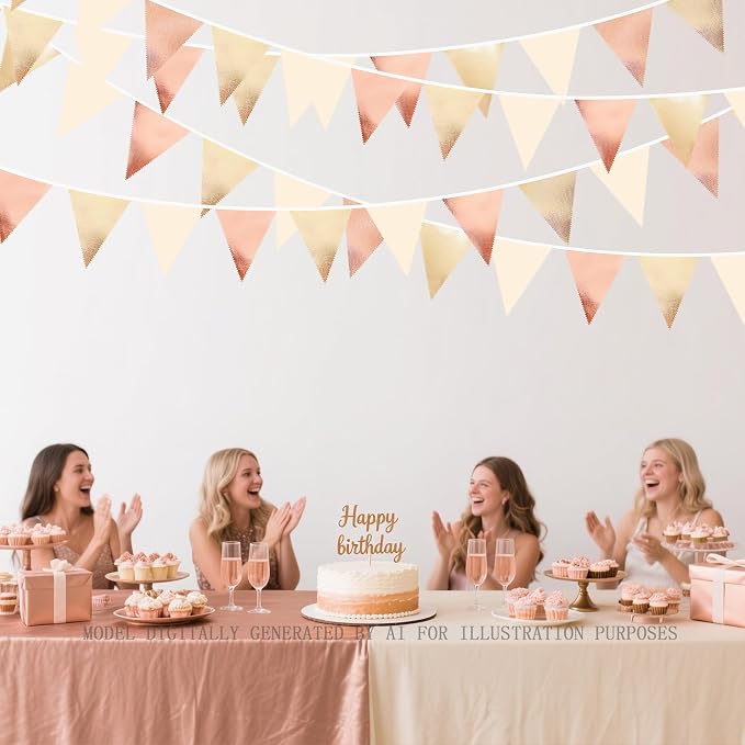Rose Gold Champagne Gold Beige Party Decorations Metallic Fabric Triangle Flag - Image 5