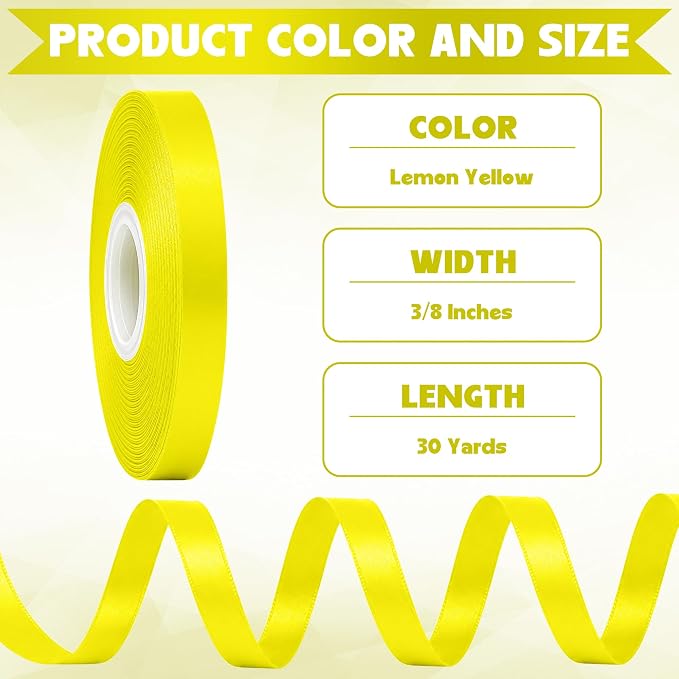 3/8In 30Yards Lemon Yellow Thin Ribbon - Image 2