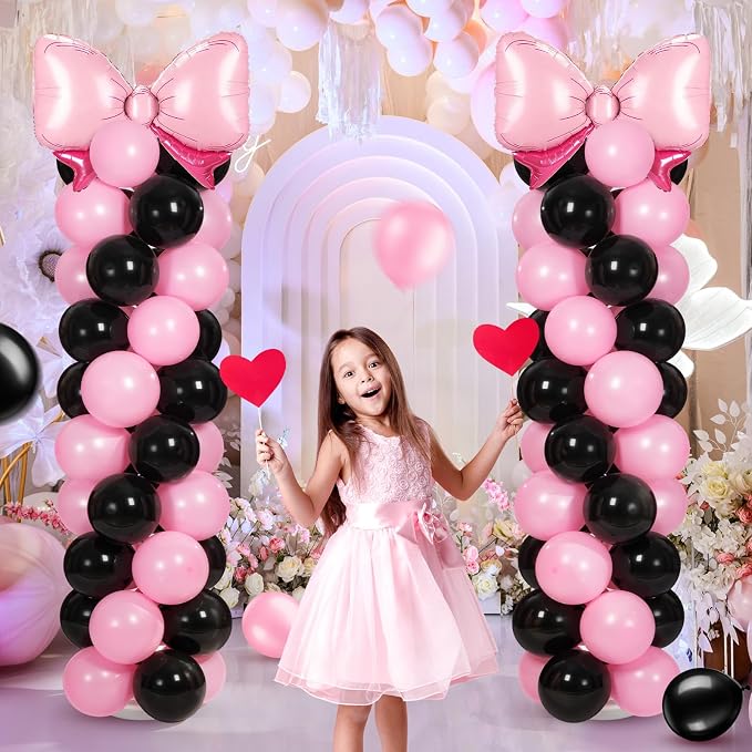 Leitee 2 Sets Adjustable Black Pink Bow Balloon Column Stand Kit Include 143 - Image 3